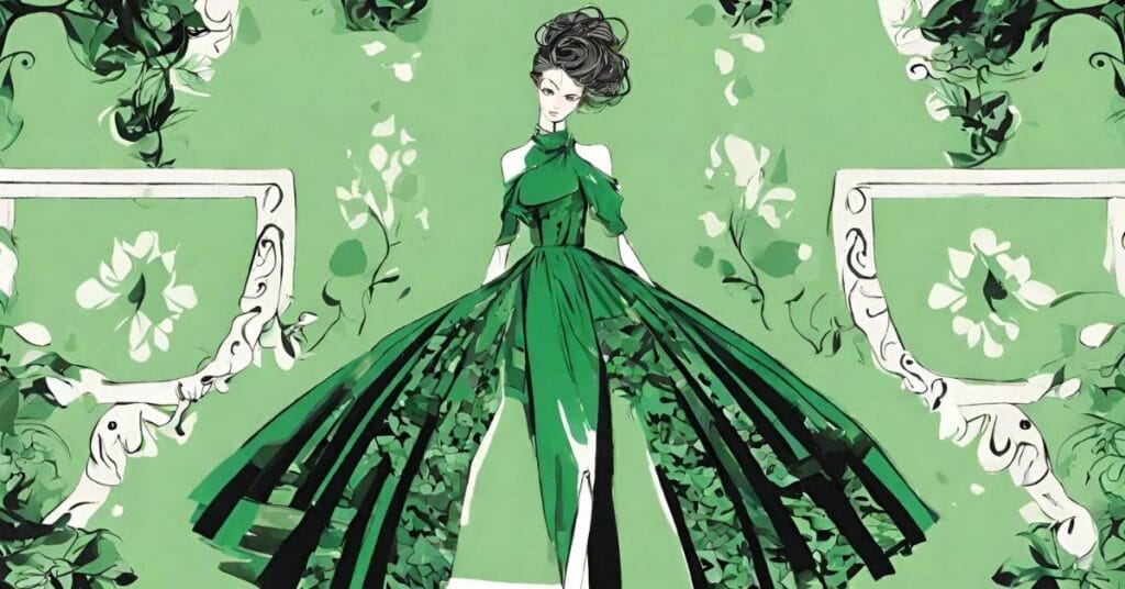 czarno zielone wzory na sukience