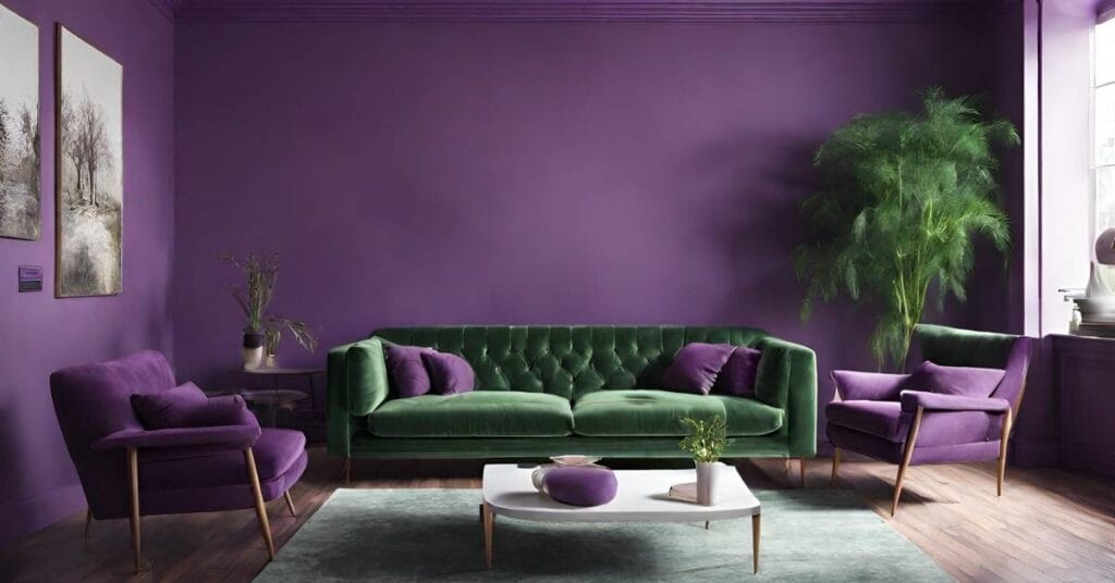 fioletowy i zielony w salonie