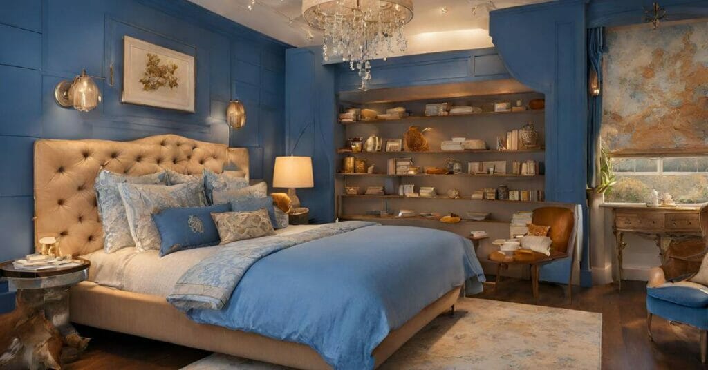 karmelowo niebieska sypialnia